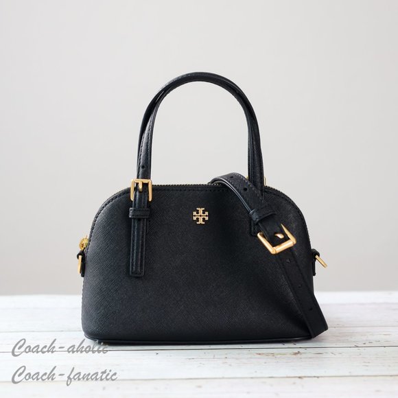 Tory Burch 149694 Emerson Dome Satchel Saffiano Leather Crossbody in Black - Picture 1 of 12